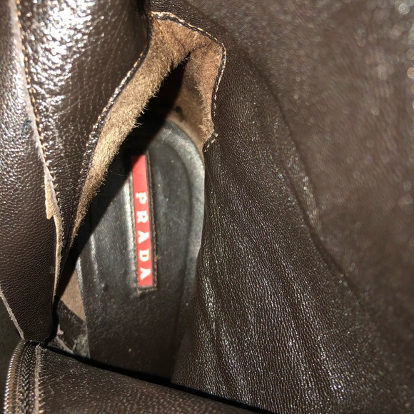 Prada Brown Leather Knee High Wedge Heel Boots - Picture 1 of 6